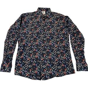 Kurt River Men's Button Up Shirt, Blue Floral, 100% Cotton, XL, Slim Fit